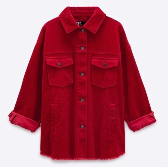 Zara Jackets & Blazers - Zara Corduroy Shirt Jacket Red Size XS